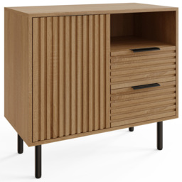 GFW Nervata Single Door 2 Drawer Single Shelf Oak and Black Ribbed Compact Sideboard - Size: 72 x 78 x 39cm - Wilko - thumbnail 3