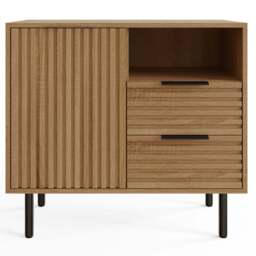 GFW Nervata Single Door 2 Drawer Single Shelf Oak and Black Ribbed Compact Sideboard - Size: 72 x 78 x 39cm - Wilko - thumbnail 5