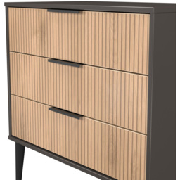 Crowndale Hong Kong 3 Drawer Slatt Effect and Graphite Chest of Drawers Ready Assembled - Slatt Effect & Graphite - Wilko - thumbnail 6