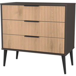 Crowndale Hong Kong 3 Drawer Slatt Effect and Graphite Chest of Drawers Ready Assembled - Slatt Effect & Graphite - Wilko - thumbnail 5