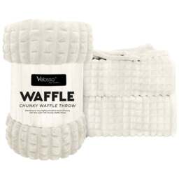 Velosso Ivory Waffle Plush Throw 200 x 240cm - Size: 200 x 240 x 1cm - Wilko