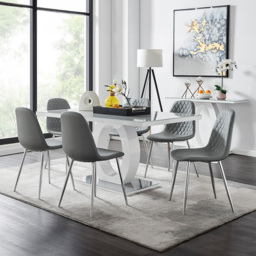 Furniturebox Lucia Solara 6 Seater Dining Set Grey Gloss and Chrome - Wilko - thumbnail 1