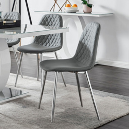 Furniturebox Lucia Solara 6 Seater Dining Set Grey Gloss and Chrome - Wilko - thumbnail 4