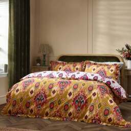 Paoletti Dawson Ikat King Size Reversible Amber Duvet Set - Yellow - Wilko - thumbnail 1