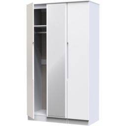 Crowndale Milan 3 Door White Gloss and White Tall Mirror Wardrobe Ready Assembled - White Gloss & White - Wilko - thumbnail 7