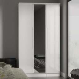 Crowndale Milan 3 Door White Gloss and White Tall Mirror Wardrobe Ready Assembled - White Gloss & White - Wilko - thumbnail 1