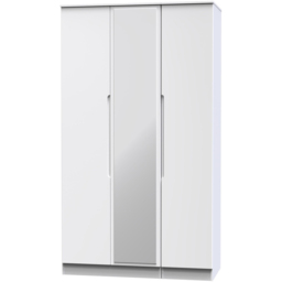 Crowndale Milan 3 Door White Gloss and White Tall Mirror Wardrobe Ready Assembled - White Gloss & White - Wilko - thumbnail 5
