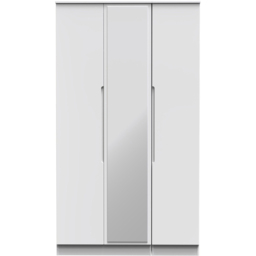 Crowndale Milan 3 Door White Gloss and White Tall Mirror Wardrobe Ready Assembled - White Gloss & White - Wilko - thumbnail 3