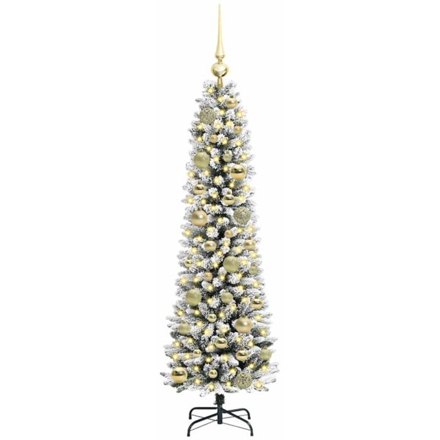 vidaXL Pre-Lit Warm White LED and Gold Baubles White Artificial Christmas Tree with Stand 3.9ft - Wilko - image 1