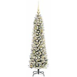 vidaXL Pre-Lit Warm White LED and Gold Baubles White Artificial Christmas Tree with Stand 3.9ft - Wilko