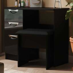 Crowndale Camden 3 Drawer Black Gloss and Black Vanity Dressing Table Ready Assembled - Black Gloss & Black - Wilko