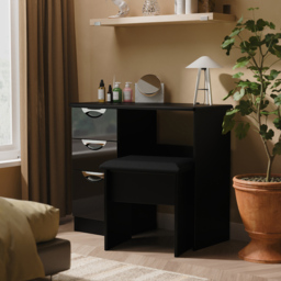 Crowndale Camden 3 Drawer Black Gloss and Black Vanity Dressing Table Ready Assembled - Black Gloss & Black - Wilko - thumbnail 7