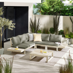 Furniturebox Sardinia 6 Seater Grey Limewash Wood Outdoor Sofa Set - White - Wilko
