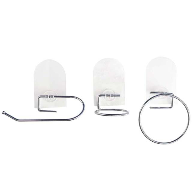 Lifemax Stick 'n' Stay Handy Hooks Bathroom Set - Size: 12 x 12 x 12.5cm - White - Wilko - image 1