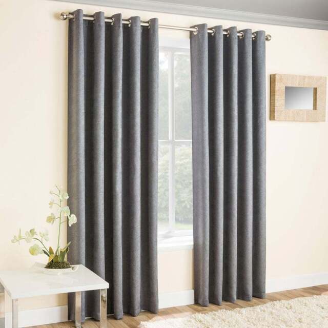 Enhanced Living Vogue Grey Thermal Blackout Eyelet Readymade Curtains 117 x 229cm - Wilko - image 1