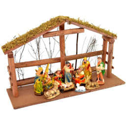 Shatchi Christmas Nativity Scene Handmade Wooden Stable Figurine - Size: 29 x 15 x 45cm - Brown - Wilko