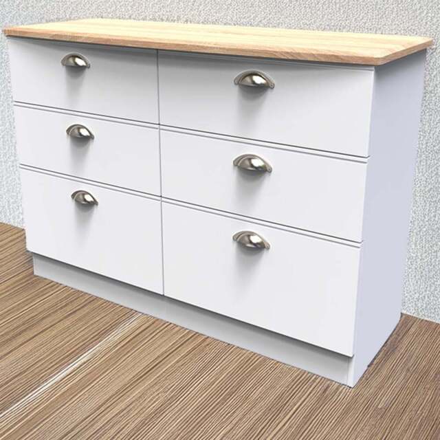 Crowndale Victoria 6 Drawer White Ash and Oak Chest of Drawers - Wilko - image 1