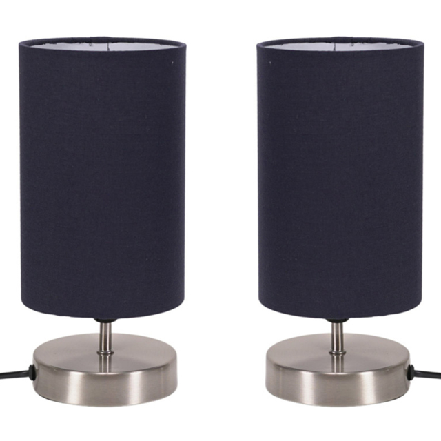 ValueLights Francis Navy Shade Brushed Chrome Touch Table Lamp and Bulb 2 Pack - Size: 24.5 x 12 x 12cm - Blue - Wilko - image 1