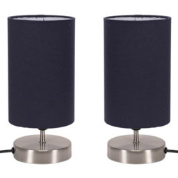ValueLights Francis Navy Shade Brushed Chrome Touch Table Lamp and Bulb 2 Pack - Size: 24.5 x 12 x 12cm - Blue - Wilko