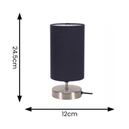 ValueLights Francis Navy Shade Brushed Chrome Touch Table Lamp and Bulb 2 Pack - Size: 24.5 x 12 x 12cm - Blue - Wilko - thumbnail 6