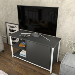 Decorotika Muskegon Single Door and 2 Open Shelf White and Anthracite TV Unit - Size: 51 x 90 x 36cm - Multi - Wilko - thumbnail 6