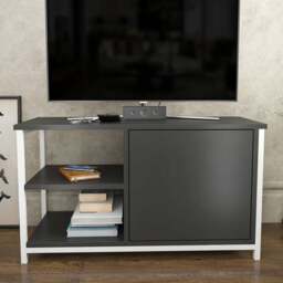 Decorotika Muskegon Single Door and 2 Open Shelf White and Anthracite TV Unit - Size: 51 x 90 x 36cm - Multi - Wilko