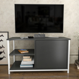 Decorotika Muskegon Single Door and 2 Open Shelf White and Anthracite TV Unit - Size: 51 x 90 x 36cm - Multi - Wilko - thumbnail 5