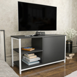 Decorotika Muskegon Single Door and 2 Open Shelf White and Anthracite TV Unit - Size: 51 x 90 x 36cm - Multi - Wilko - thumbnail 7