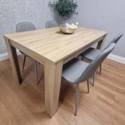 Kosy Koala 4 Seater Faux Leather Gem Pattern Dining Set Light Oak and Grey - Multi - Portland - Wilko