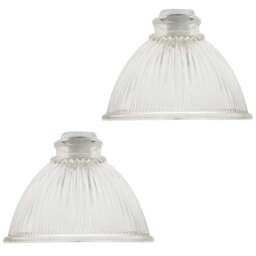 Happy Homewares American Diner Clear Glass Shade with Ribbed Lines 2 Pack - Size: 10 x 17 x 17cm - Wilko