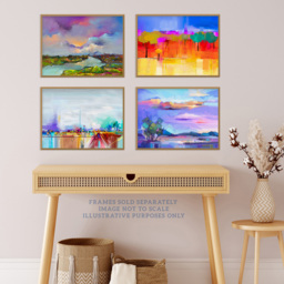 Wee Blue Coo Bright Coastal Landscape Abstract Oil Painting Wall Art Print 30 x 41cm 4 Pack - Size: 40.5 x 30.5 x 0.3cm - Multi - Wilko - thumbnail 3