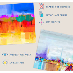 Wee Blue Coo Bright Coastal Landscape Abstract Oil Painting Wall Art Print 30 x 41cm 4 Pack - Size: 40.5 x 30.5 x 0.3cm - Multi - Wilko - thumbnail 5