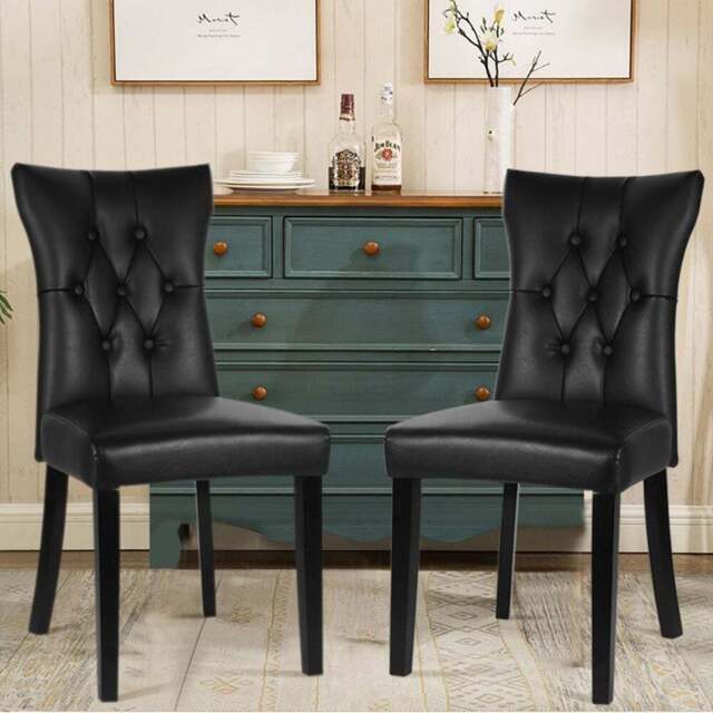 Living and Home Set of 2 Black Leather High Backrest Dining Chairs - Size: 92 x 45 x 54cm - Wilko - image 1