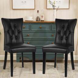 Living and Home Set of 2 Black Leather High Backrest Dining Chairs - Size: 92 x 45 x 54cm - Wilko - thumbnail 1