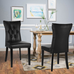 Living and Home Set of 2 Black Leather High Backrest Dining Chairs - Size: 92 x 45 x 54cm - Wilko - thumbnail 6