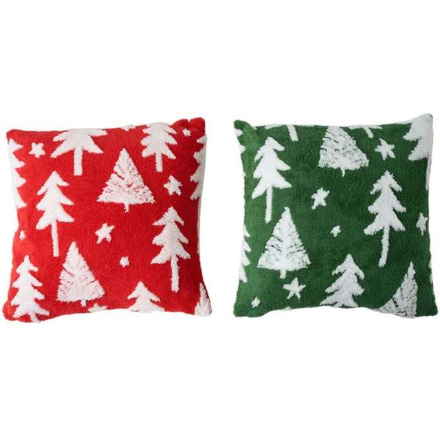 Living and Home 3D Christmas Tree Pattern Plush Throw Pillow 45 x 45cm 2 Pack - Size: 45 x 45 x 6cm - Red + Green - Wilko - image 1