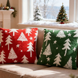 Living and Home 3D Christmas Tree Pattern Plush Throw Pillow 45 x 45cm 2 Pack - Size: 45 x 45 x 6cm - Red + Green - Wilko - thumbnail 3