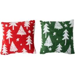 Living and Home 3D Christmas Tree Pattern Plush Throw Pillow 45 x 45cm 2 Pack - Size: 45 x 45 x 6cm - Red + Green - Wilko