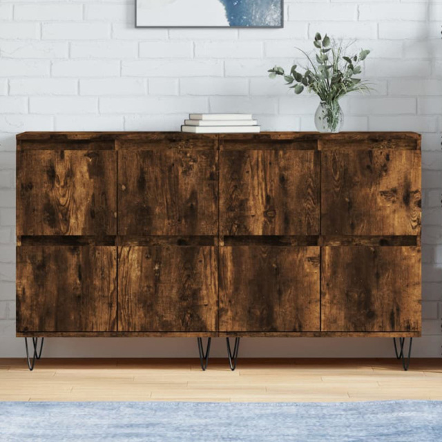 vidaXL 4 Door Smoked Oak Sideboard with Metal Legs Set of 2 - Size: 120 x 70 x 35cm - Brown - Wilko - image 1