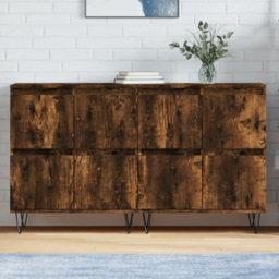 vidaXL 4 Door Smoked Oak Sideboard with Metal Legs Set of 2 - Size: 120 x 70 x 35cm - Brown - Wilko - thumbnail 1
