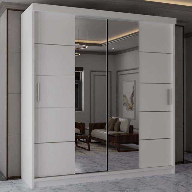 Sliding Wardrobes 4U 2 Sliding Door White Half Mirrored Wardrobe 203cm - Size: 2 Door - Wilko - image 1