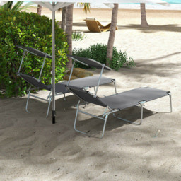 Outsunny Set of 2 Grey Adjustable Folding Sun Lounger - Size: 36 x 58 x 187cm - Wilko - thumbnail 4