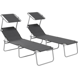 Outsunny Set of 2 Grey Adjustable Folding Sun Lounger - Size: 36 x 58 x 187cm - Wilko - thumbnail 3