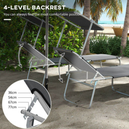 Outsunny Set of 2 Grey Adjustable Folding Sun Lounger - Size: 36 x 58 x 187cm - Wilko - thumbnail 5