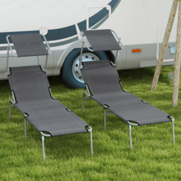 Outsunny Set of 2 Grey Adjustable Folding Sun Lounger - Size: 36 x 58 x 187cm - Wilko