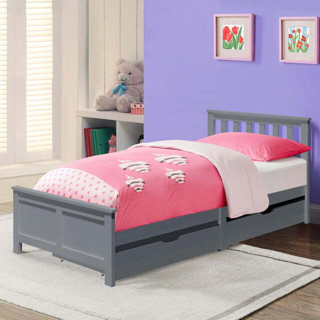 Comfy Living Single Grey Wooden Bed with 2 Drawer - Wilko - image 1