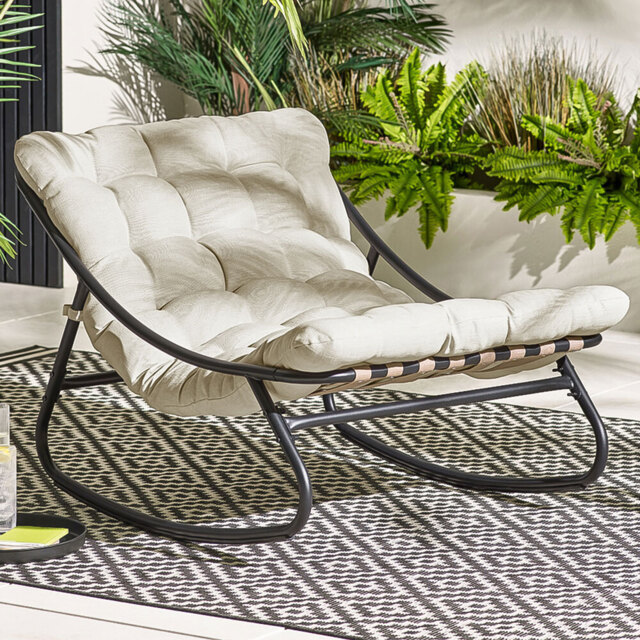 Furniturebox Piasa Black and Cream Outdoor Rocking Chair - Size: 74 x 78 x 105cm - Wilko - image 1