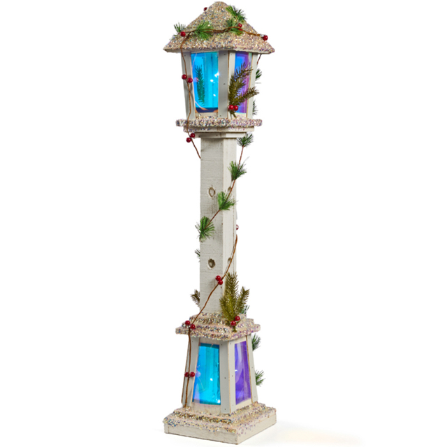 The Christmas Workshop 20 White LED Iridescent Wooden Lamp Post Light 85cm - Size: 85 x 17 x 17cm - Wilko - image 1