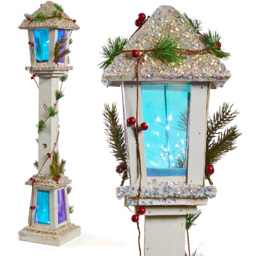 The Christmas Workshop 20 White LED Iridescent Wooden Lamp Post Light 85cm - Size: 85 x 17 x 17cm - Wilko - thumbnail 4