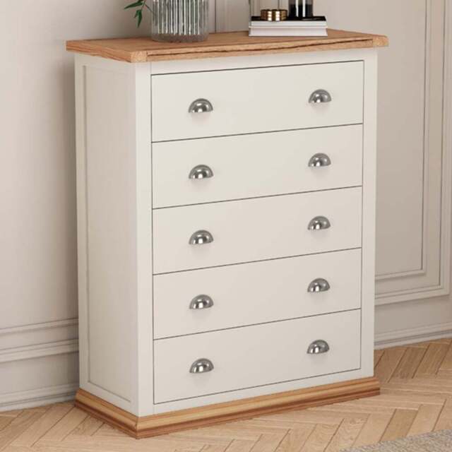 Cabinet Bits Tropea 5 Drawer White Chrome Cup Handle Chest of Drawers - Wilko - image 1